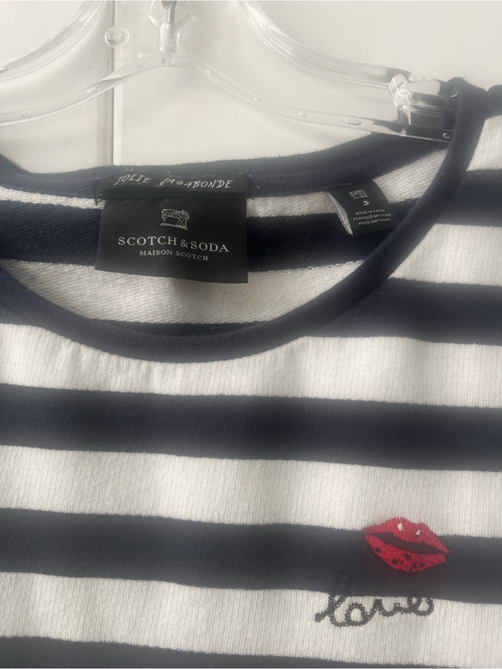 Scotch & Soda Navy and White Striped Long-Sleeve Tee with Red Lip Patch - Picture 3 of 4